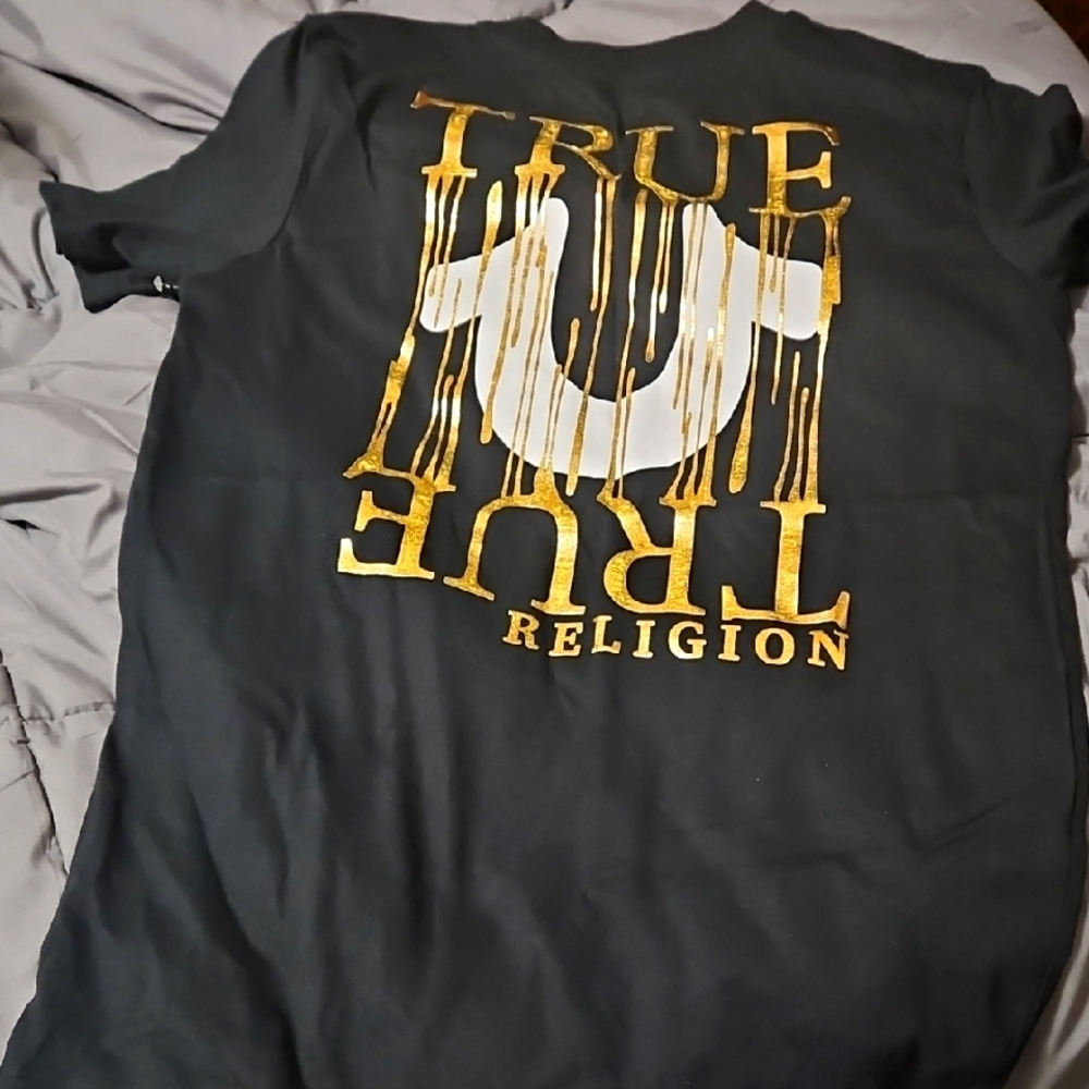 True Religion Black and Gold Short Sleeve Tee